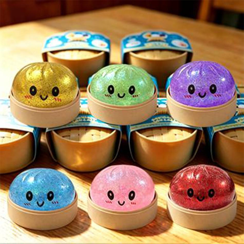 1-6pcs Glitter Anti-Stress Squeeze Toy for Adults, Simulation Colorful Dumpling Squeezable Squishy Toy