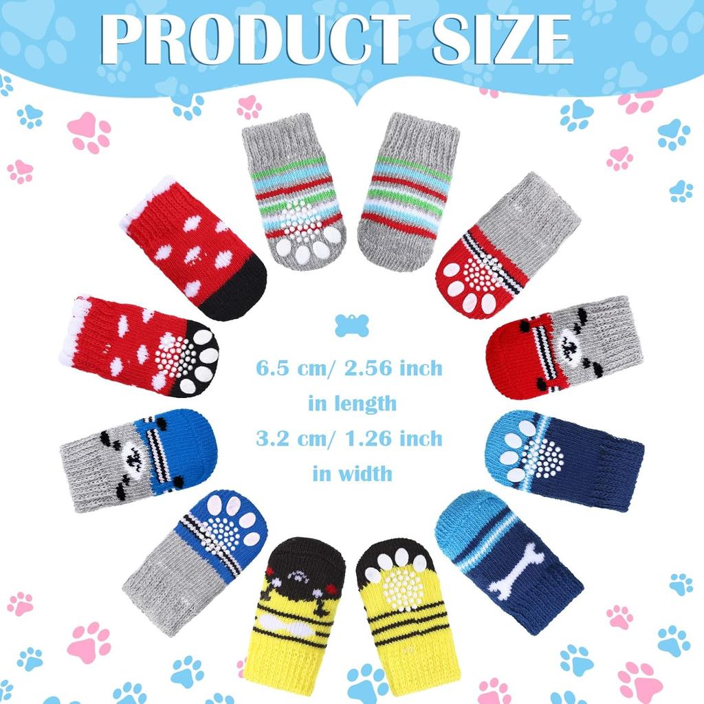 Sadnyy 24 Pcs Dog Socks for Small Medium Large Non Slip Pet Puppy Dog Socks Paw Protectors Outdoor Traction Control for Hot Pavement Hardwood Floor
