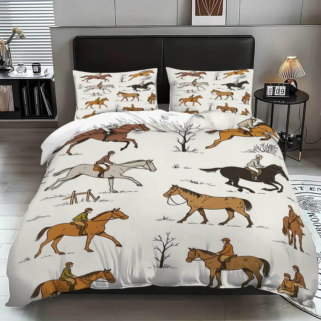 Home Textile Three-Piece Quilt Cover Horse 3D Digital Printing Kit Horse Thickened Abraded Cloth Pillowcase Quilt Cover