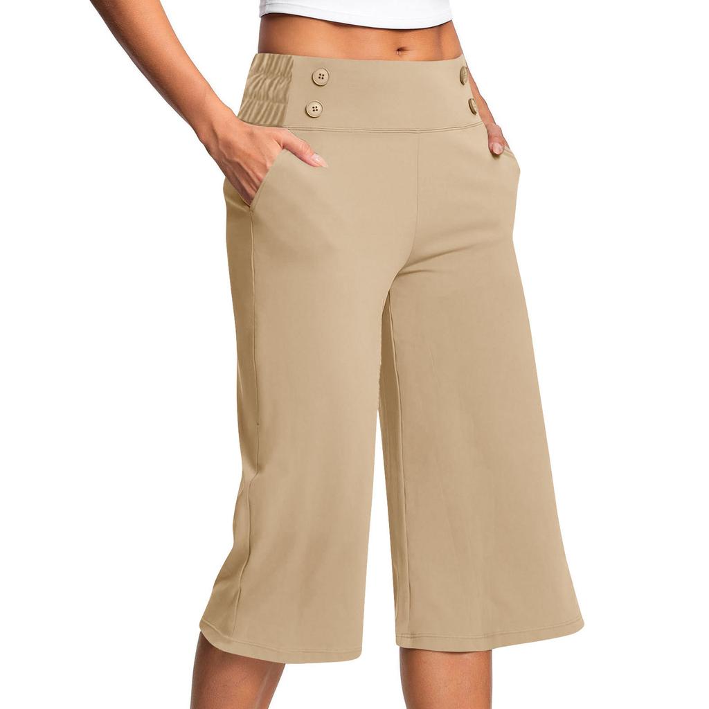 European and American Women's Stretchy, Comfortable, Wide-leg Yoga/fitness Pants, Solid Color, Casual Wear.