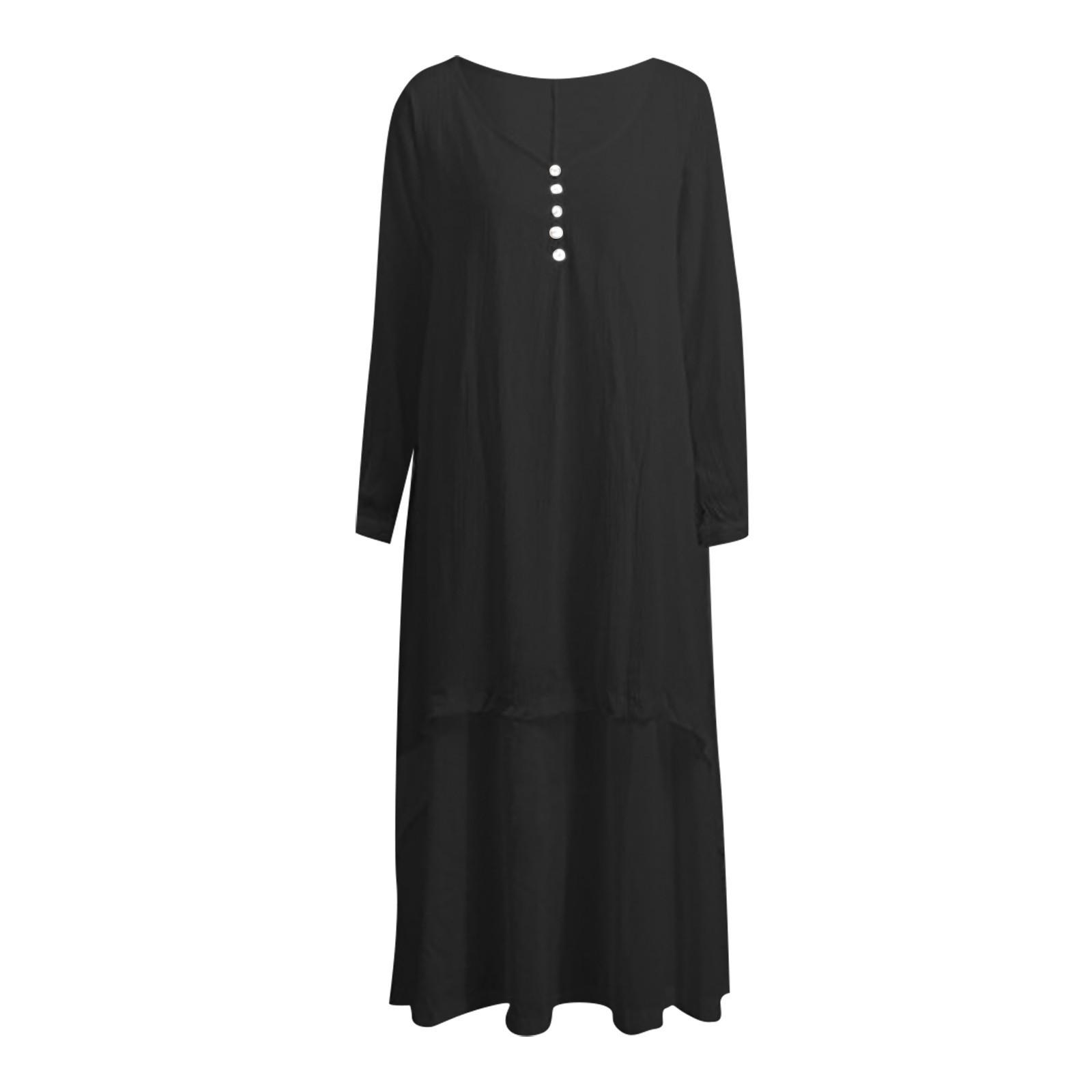 Женское повседневное свободное платье из хлопка и льна с длинным рукавом в стиле бохо — фото 4