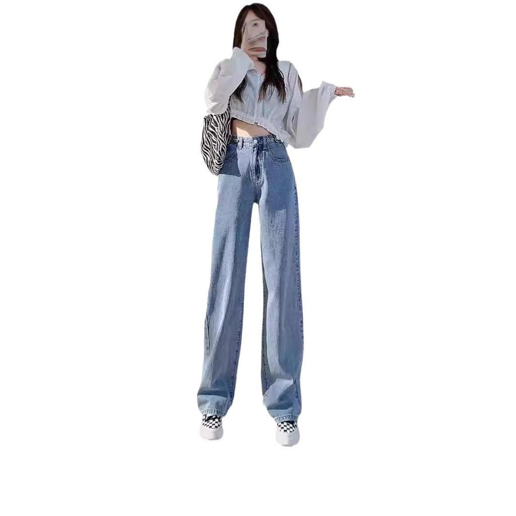 Damen-Jeans mit hohem Bund und weitem Bein: Sommer-Herbst 2025 Petite Bodenlanges Modell