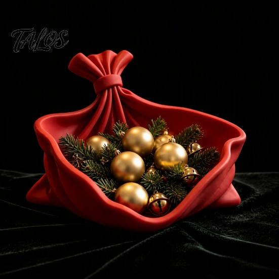 Unique Christmas Decoration 3D Printed Pleated Bag Shaped Candy Bowl, Desktop Snack Holder Small Item for Entryway Table, Decorative Storage