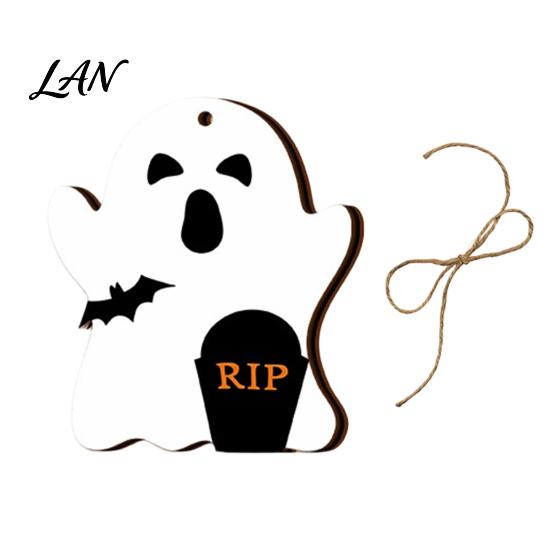 Halloween Tree Ornaments Ghost Wooden Hanging Sign with Hemp Rope, Cute Rustic Decorations Pendants for Home Party Wall Decorative Wood Signs