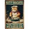 Vintage Cat Kitchen Wall Art We Knead Em You Need Em   Retro Metal Tin Sign with Ginger Tabby Chef Cat  Kitty Biscuits Desig