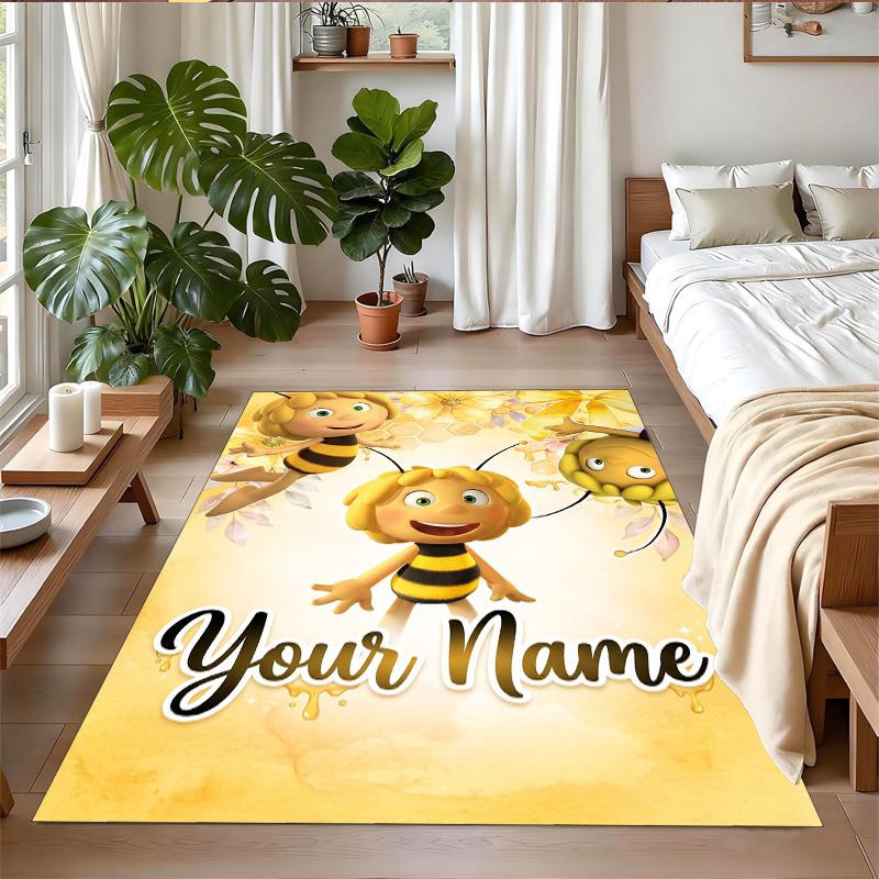 Crystal Velvet Rug Custom Name Text, Soft Non Slip Floor Mat Home DecorDie Biene Maja