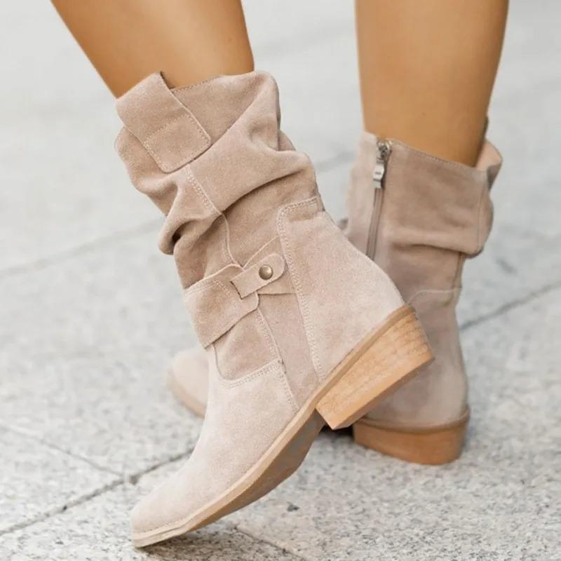 Carnival Low Heel Suede Boots Western Cowboy Boots Women's Ankle Boots Side Zipper Short Boots Stage Role Play Costume Equipment