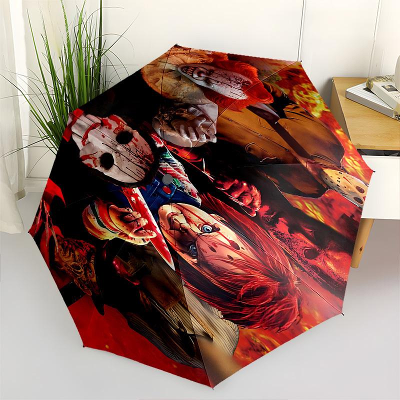

Horror Icons Themed Automatic Opening and Closing Umbrella, Brightly Colored 8-rib Portable Umbrella, Suitable for Men and Women, A Perfect