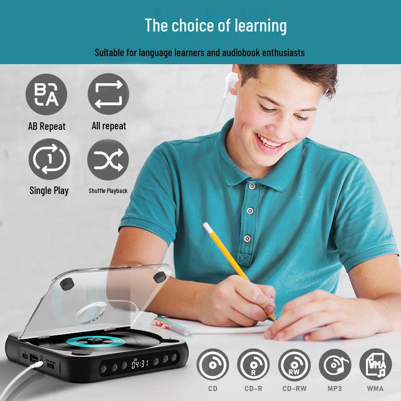 Compact Bluetooth CD Player with Speaker for Students & Early Education