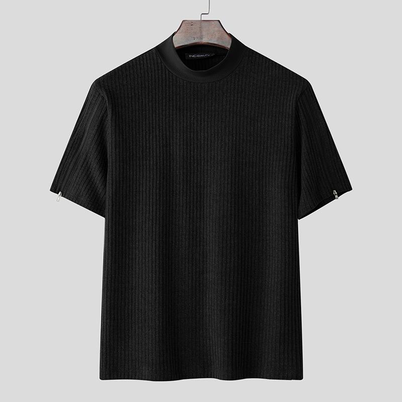 

INCERUN Men Mockneck Short Sleeve Solid Color Texture Casual T-shirts Undershirts