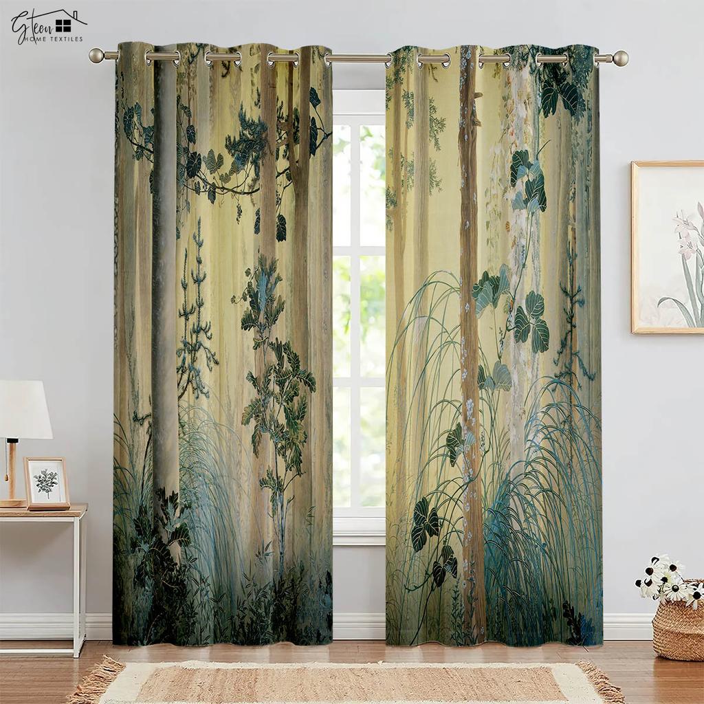 Nature Forest Scenery 3D Printing Curtains Green Pastoral Sunshine Natural Aerobic B&B Hotel Bedroom Living Room Curtains 2PCS
