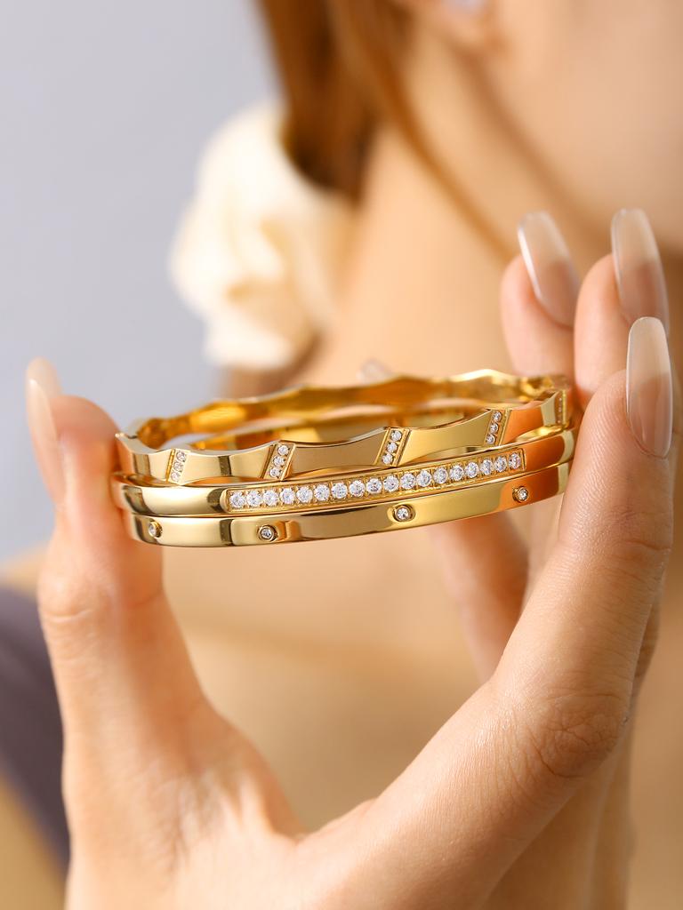 INS Style Simple Encrusted Zirconia Bracelet Bracelet Fashion Retro Style 18K Gold-Plated Stainless Steel Bracelet Bracelets