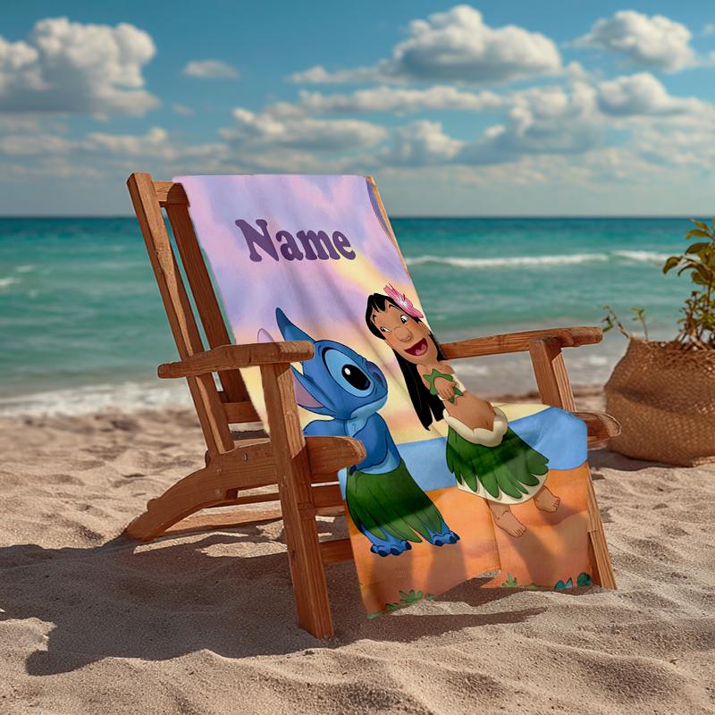 Custom Name Ultra-Soft Beach Towel with Stitch Theme,Ideal for Pool - Camping, Diving - Perfect Travel Essential, Vibrant Beach Towel.