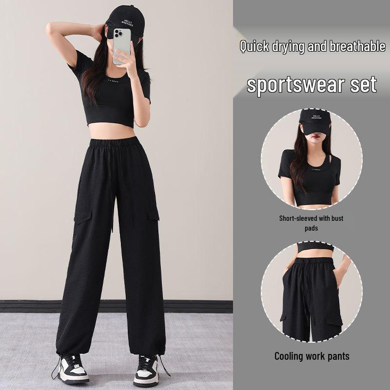 Women's Summer 2025 Casual Sportswear Set: New Style Hiking Sun Protection Clothing with Loose Cargo Pants
