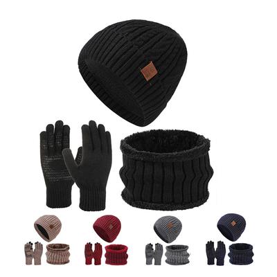 Winter Warm Hat Scarf Gloves Kit Men's Outdoor Coldproof Velvet Ear Protection Knitted Hat Sleeve Cap Skullies Beanies