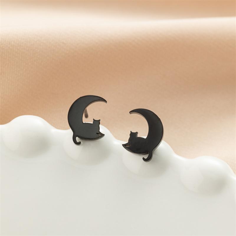 1 Pair Cartoon Animal Cat Earings Cute Stainless Steel Kitten Stud Earring for Women
