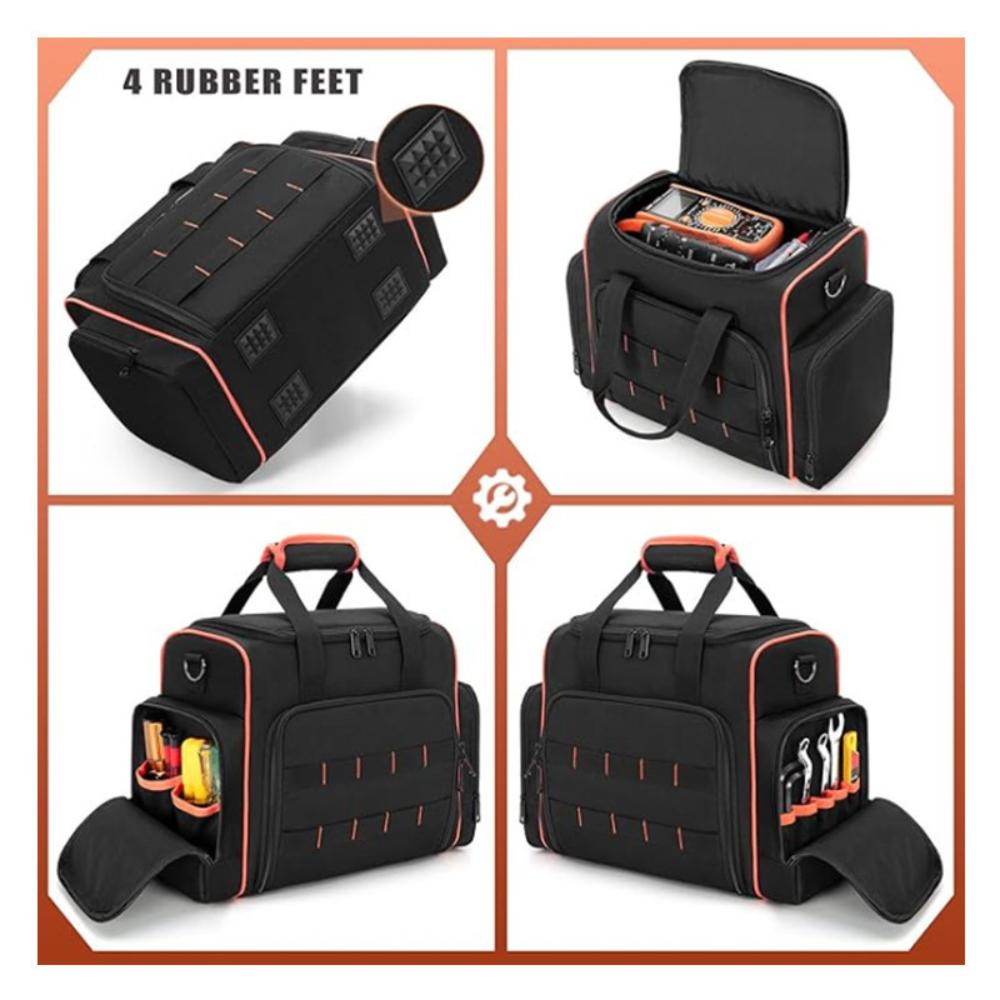 Thick Durable Oxford Electrician Tool Bag With Multi Pockets, Hand & Crossbody Carry For Wiring, Plumbing And Construction Site Hardware Tools Storage