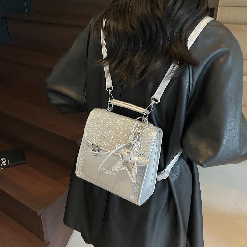 Diamond-encrusted college style double shoulder small bag women's new niche light luxury travel small backpack student class schoolbag