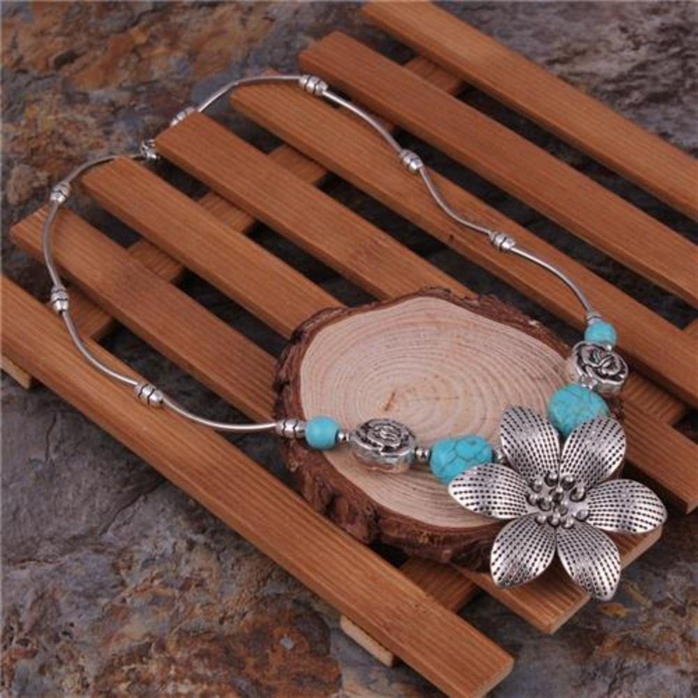 Flower Stone Pedant Necklace Beads Bohemia Style Choker Chic Ethnic Style Necklaces Girls