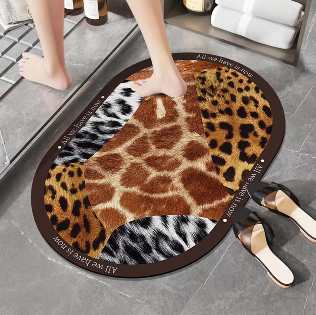 Spliced Leopard Print Crystal Velvet Floor Mat Bathroom Absorbent Non-slip Mat Porch Door Mat Dirty and Wear-resistant