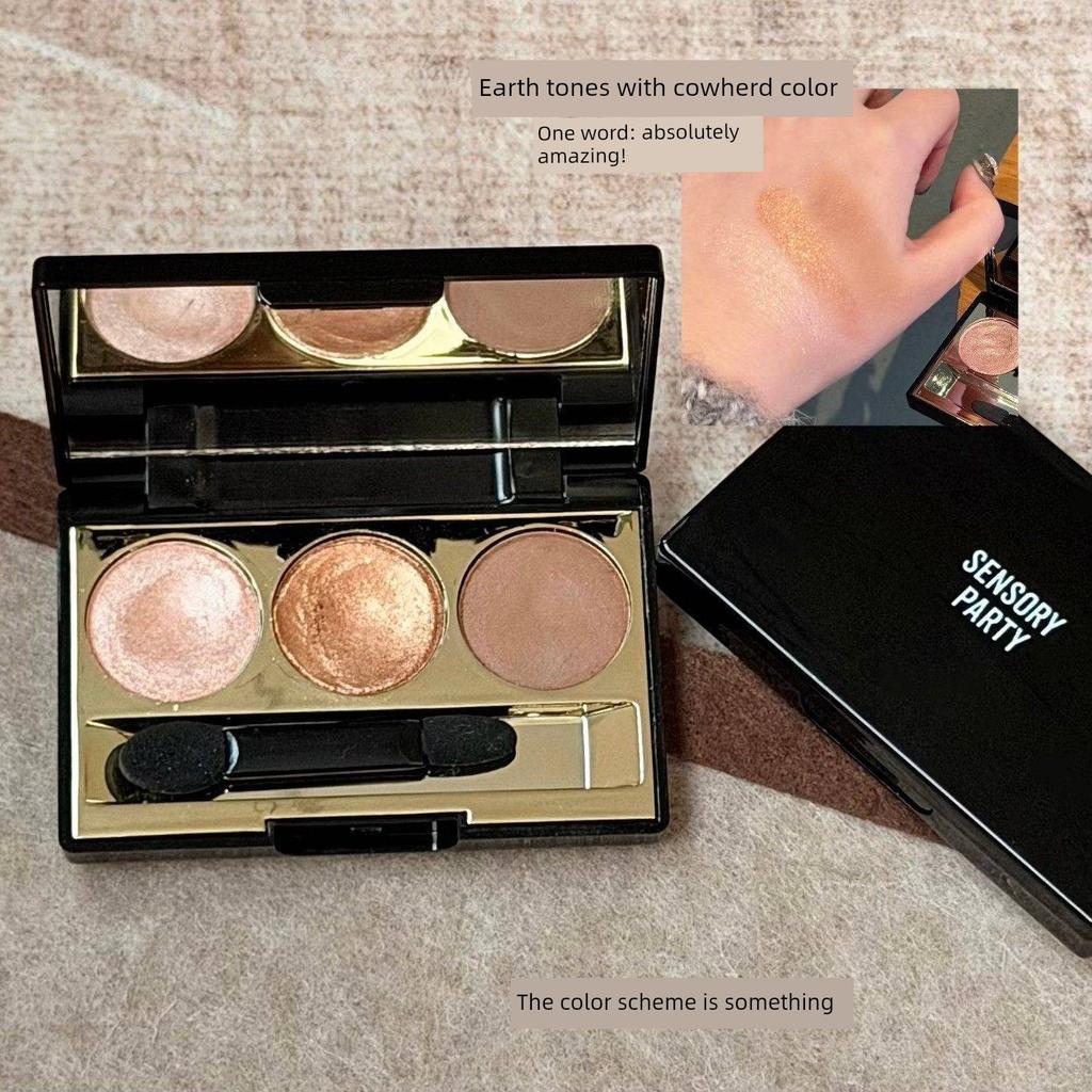 Mist Gradient Soft Veil Eyeshadow Palette Earth Tones Three-Color Matte Pearlescent Low Saturation Daily Versatile All-In-One Palette