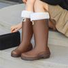 High Tube Rain Boots Women's Fashion Rain Boots Outdoor Thick Soled Waterproof Shoes Rubber Shoes Plus Velvet Long Tube Water Women
