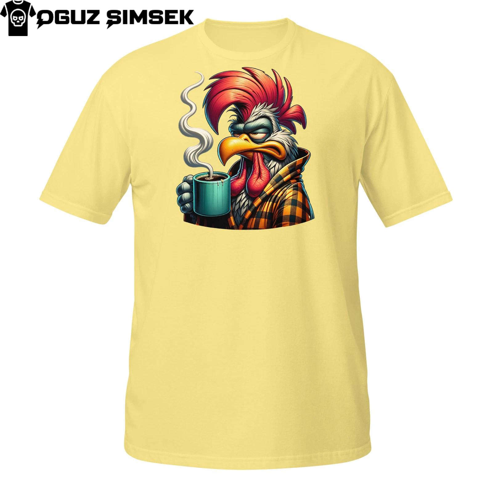 Rooster Coffee Shirt | Grumpy Morning Chicken With Mug Tee 2XL