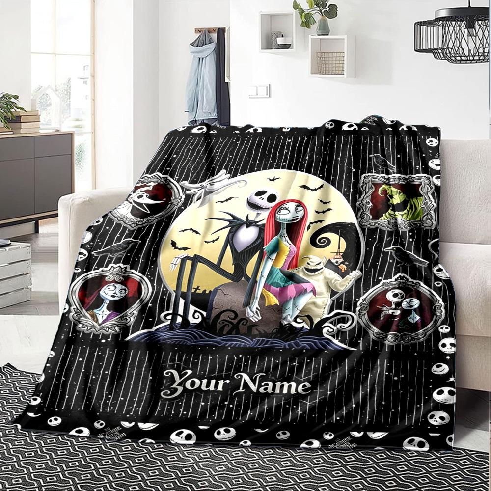 Name Custom Jack & Sally Print Flannel Blanket High Quality Warm Comfortable Cover for All Seasons Perfect for Gifts Home Decor