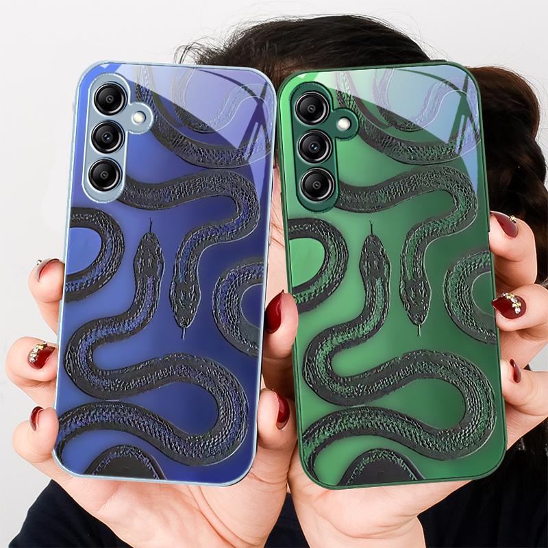 Black green king snake For Samsung A 20 30 22 23 24 25 26 31 32 33 34 35 42 50 51 52 53 54 55 56 70 71 72 73 glass phone case