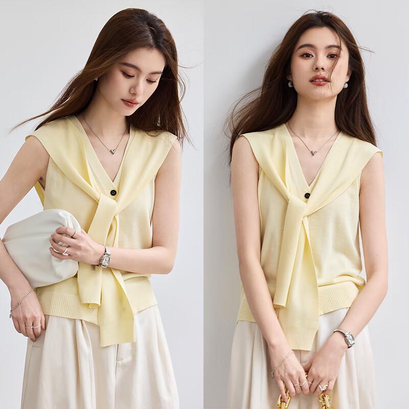 VICTORIA&VERA Women's Detachable Shawl Sleeveless Ice Silk Knit Top