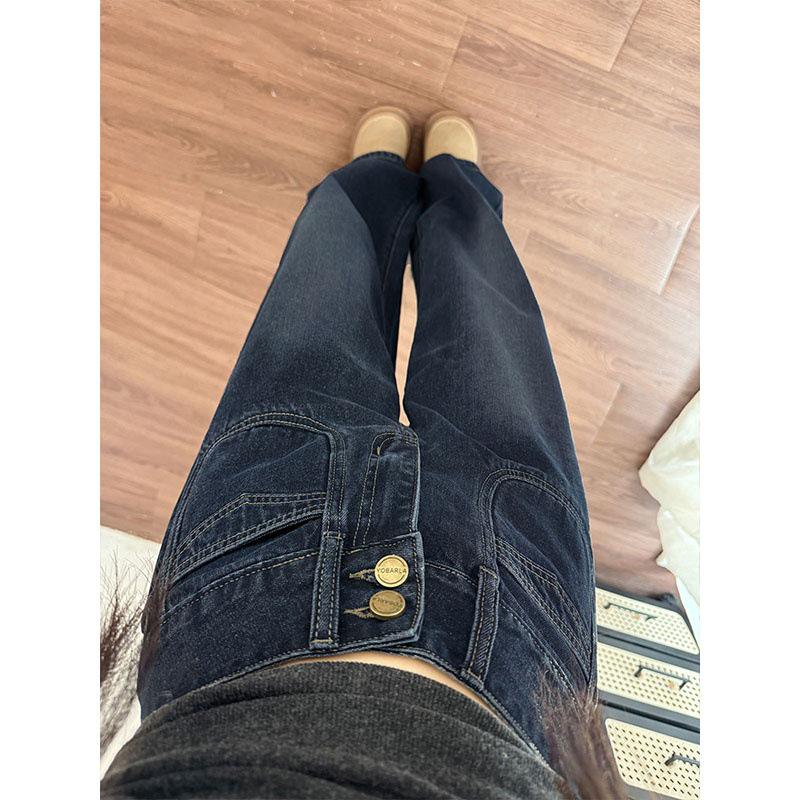 High Waist Retro Wide Leg Jeans for Women - Plus Size & Velvet Lined, Slimming A-Line Pants for Pear Shapes (Autumn/Winter)