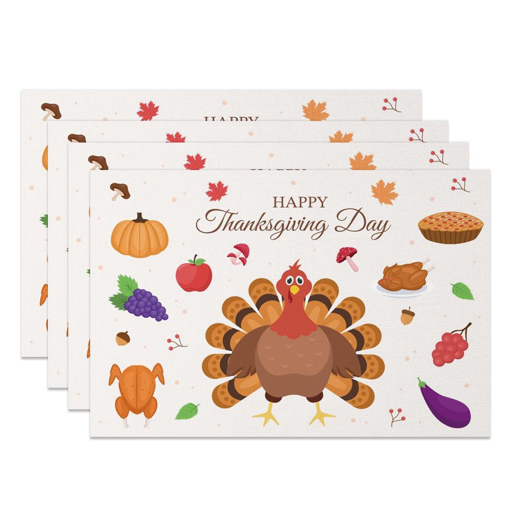 Thanksgiving Placemat Fall Harvest Table Decor Pumpkin Maple Leaf Pattern Printing Seasonal Holiday Dining Mats for Family Party