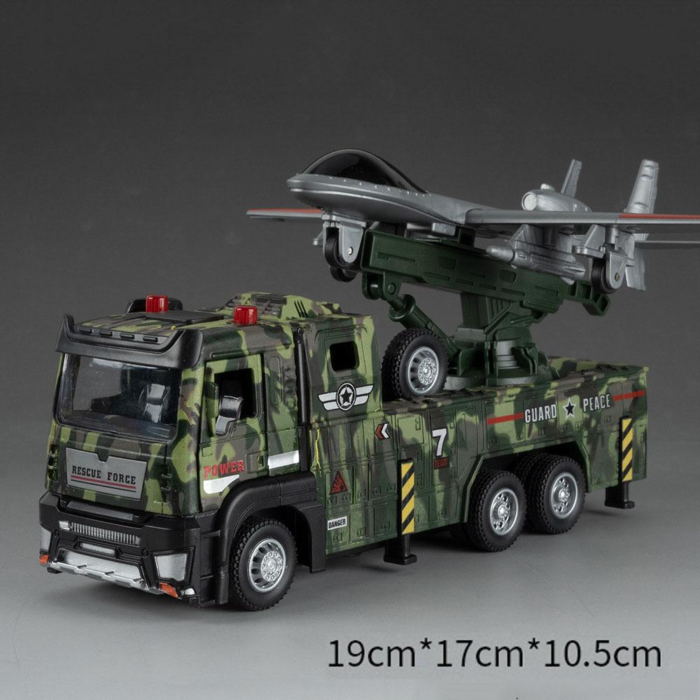 1:32 Missile Rocket Launcher Truck Drone Launch Car Model Toy Military Vehicle Sound Light Pull Back Models Kids Presents
