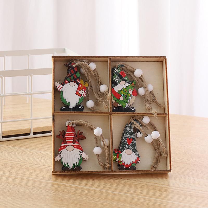 Christmas decorations wooden box 12pcs wooden Santa pendant gingerbread man decoration Christmas gift