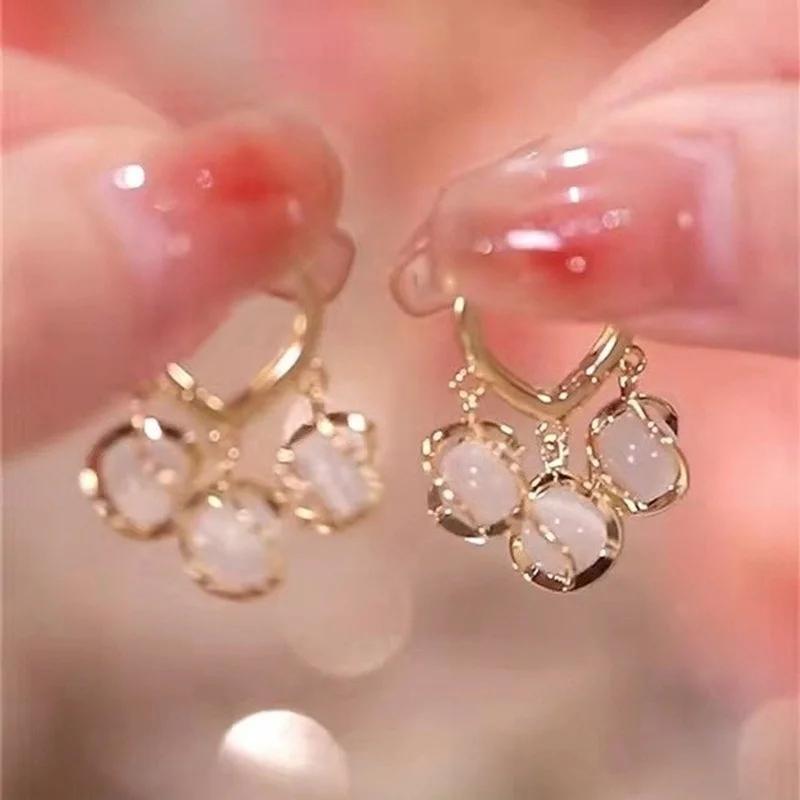 Women Earrings Exquisite Fashion Opal Cat Eye Drop Earring Women Flower Heart Hoop Earrings Bride Wedding Birthday Jewelry