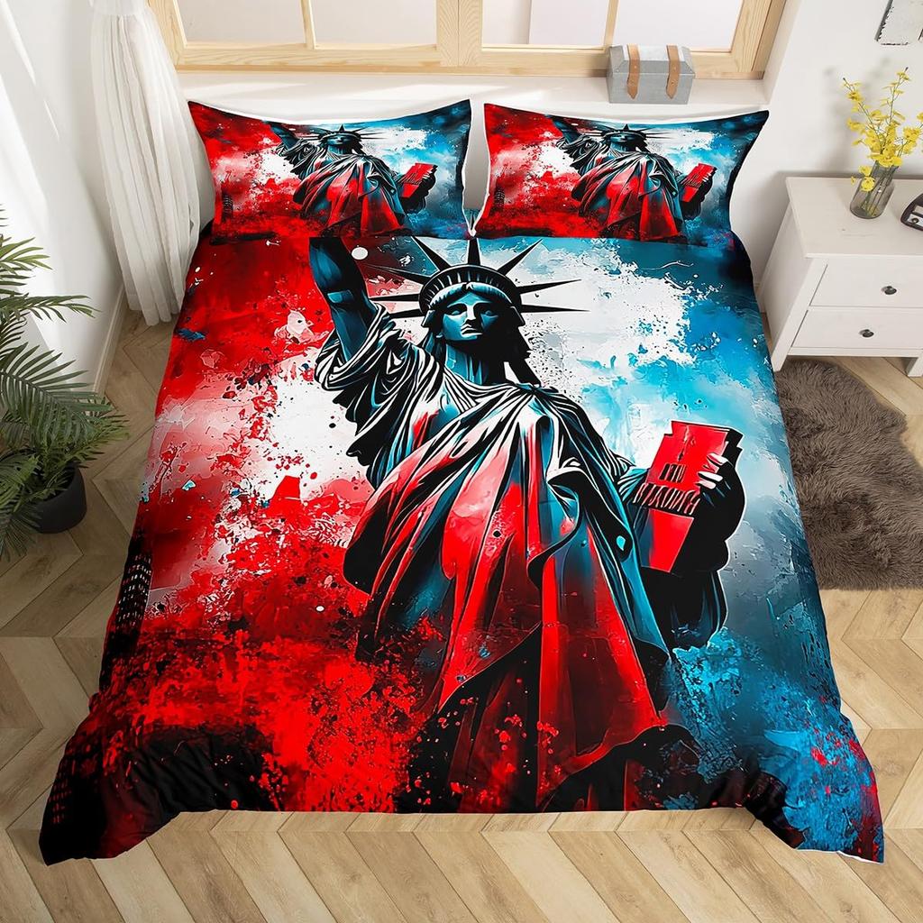 Statue Of Liberty Duvet Cover Set For Teens Adults Lightweight Down Quilt Covers Room Decor 2 Pillowcases 1 Duvet Cover No Quilt
