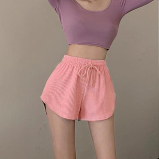 Women Summer Shorts Drawstring High Elastic Waist Solid Color A-line Soft Breathable Thin Loose Beach Sports Jogging Shorts