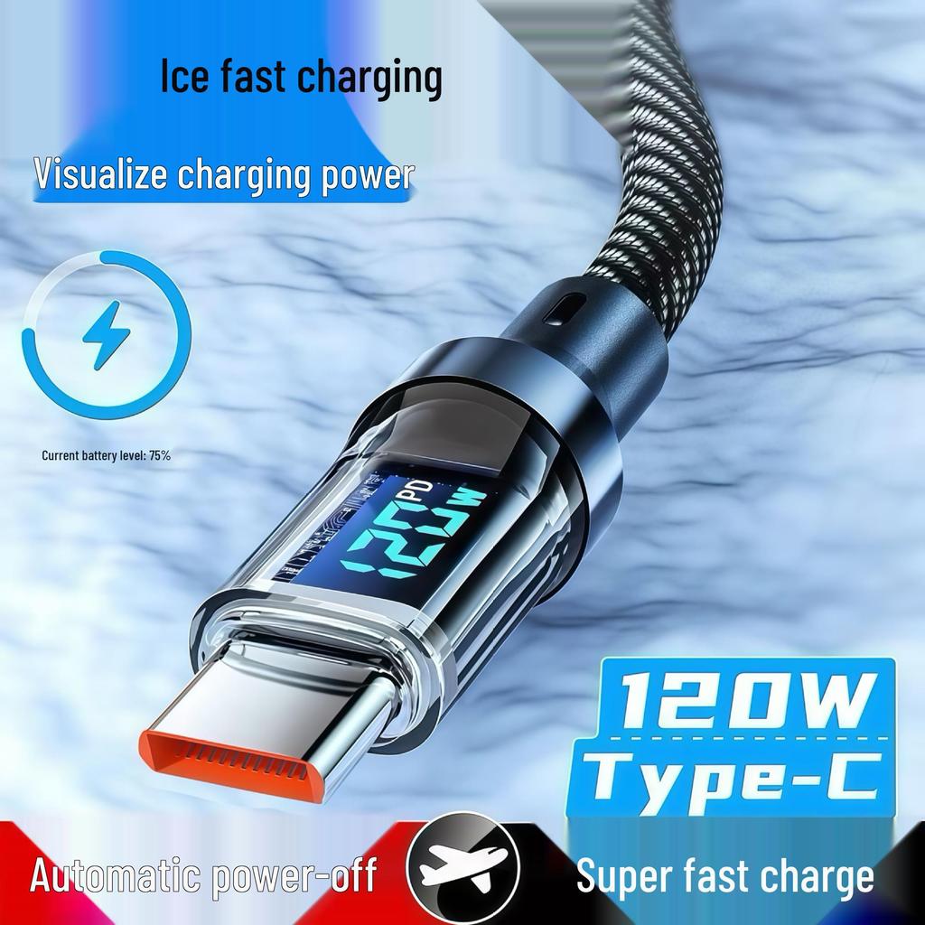 120W Transparent Digital Display Data Cable for Xiaomi, Huawei, Apple, Samsung - Fast Charging & Fully Compatible