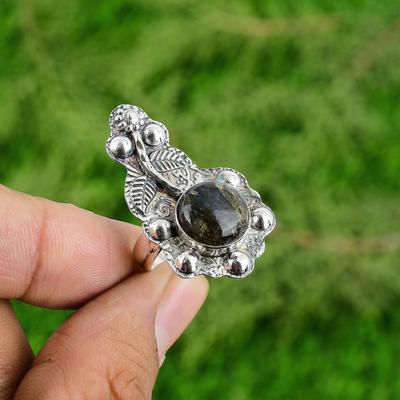 Mothers Day Deal Labradorite Gemstone Sterling Silver Wife Statement Flower Ring
