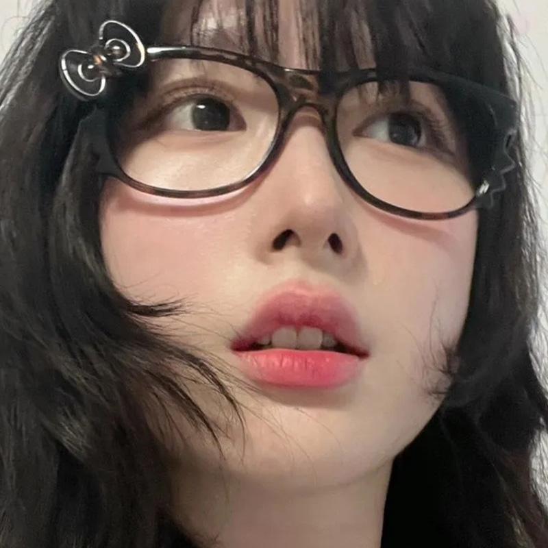 Retro Y2k Leopard Print Bow Glasses Korean Without Lense Eyeglasses Frame Eyewear Spectacle Eyeglass Cosplay Party Accessories