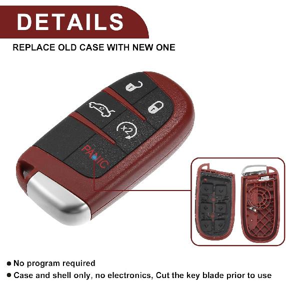 Key Fob Shell Case for Jeep Grand Cherokee 5 Buttons Plastic Replacement | Keyless Entry Remote Control Key Shell Case 1 Pcs for Dodge Challenger