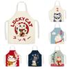 Linen Apron Japanese Cartoon Lucky Cat No Repair Bib Parent-child Couples Waterproof Antifouling Household Kitchen Supplies