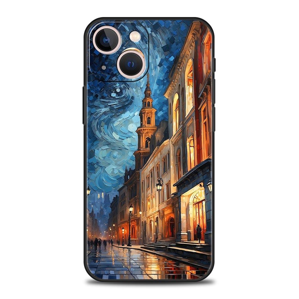 Van Gogh Starry Night Style World Landmark Illustration Phone Case for iPhone 17 16 15 14 13 12 11 Series Pro Max Plus