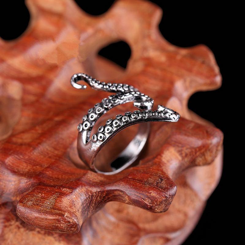 Titanium Steel Octopus Rings Gothic Deep Sea Monster Squid Finger Punk Tentacles Ring Adjustable Size Personality Jewelry Gift