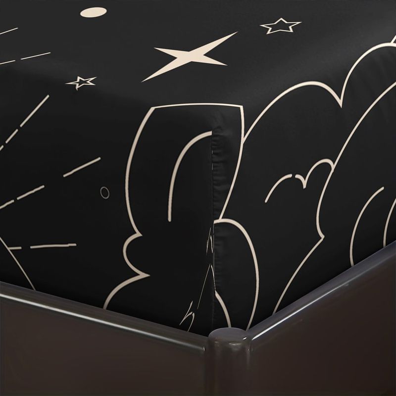 Celestial Sun and Moon Fitted Sheet Set Mystical Black and White Bed Sheets Set Starry Sky Bedding Set Soft Microfiber Bed Cover