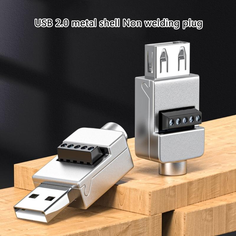 USB 2.0 Terminal Block Connector Solderless Adapter with Metal Case Support Charging for USB Repair Adapter Connector