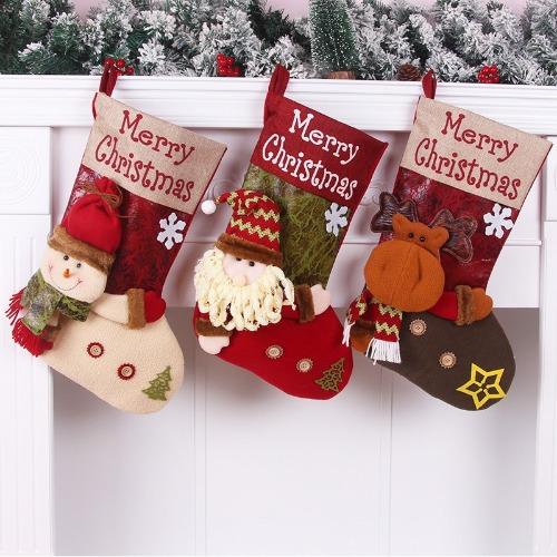 

Festive Candy Cane Christmas Decoration Set: Faux Leather Stocking, Gift Bag, and Embroidered Socks