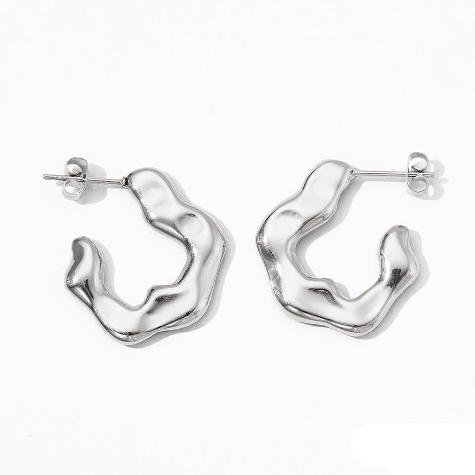 ZAKOL Irregular Wave C Shape Hoop Earrings Gold Color Stainless Steel Earring Birthday Anniversary Zircon Gift for Women