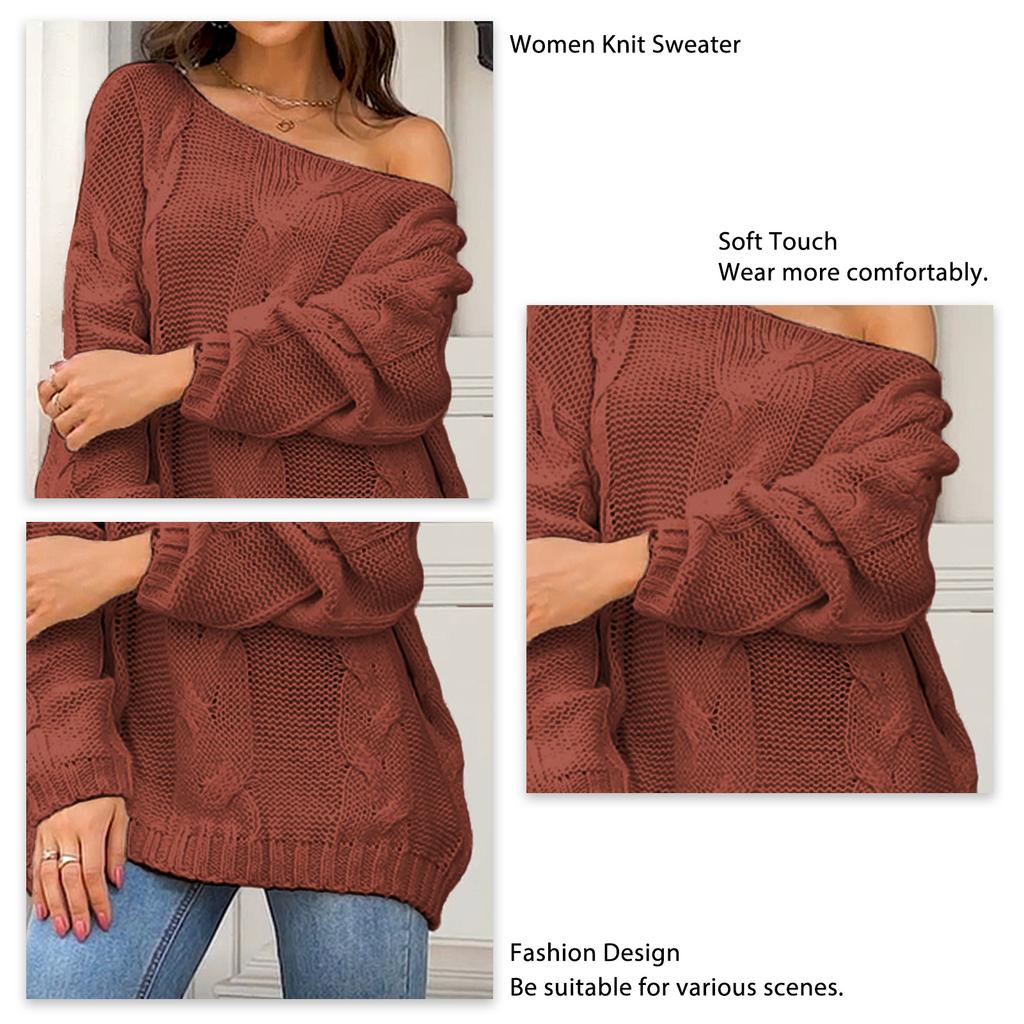 Women Knit Sweater Off Shoulder Long Sleeve Jacket Fashion Style Loose Solid Color Pullover Jumper