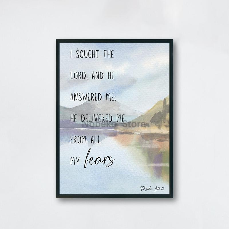 Watercolour Christian Psalm Poster Watercolor Landscape Bible Prints Canvas Painting Wall Art Pictures Home Room Modern Decor